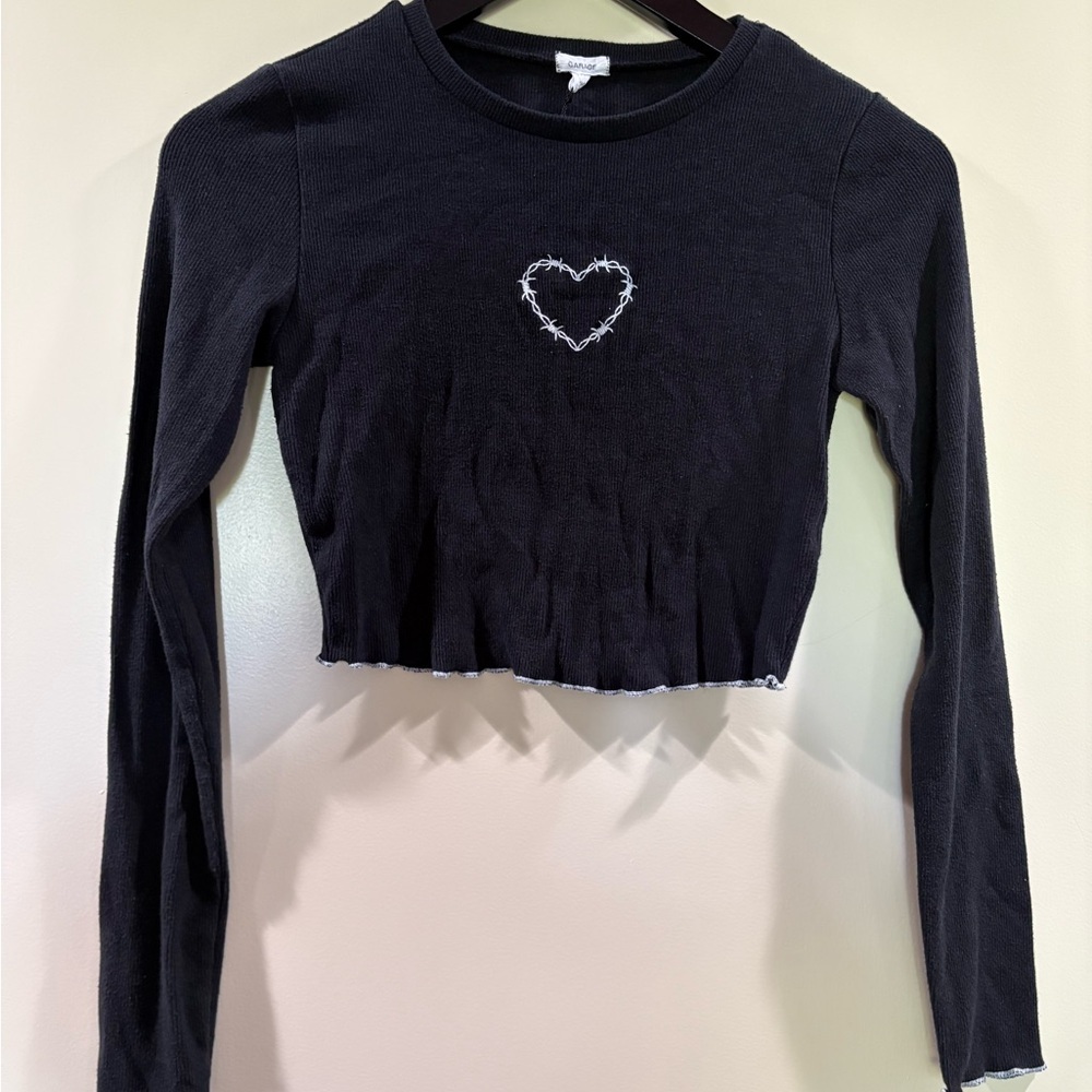 Garage Black Ribbed Long Sleeve Top